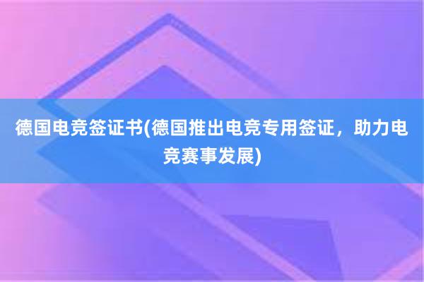 德国电竞签证书(德国推出电竞专用签证，助力电竞赛事发展)