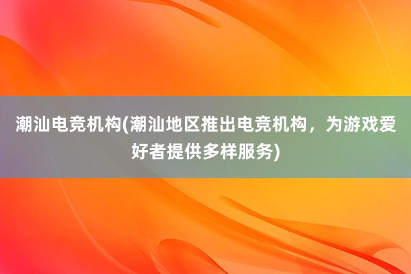 潮汕电竞机构(潮汕地区推出电竞机构，为游戏爱好者提供多样服务)