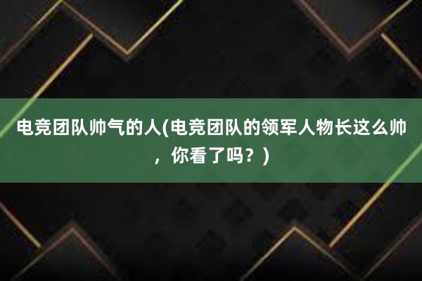 电竞团队帅气的人(电竞团队的领军人物长这么帅，你看了吗？)