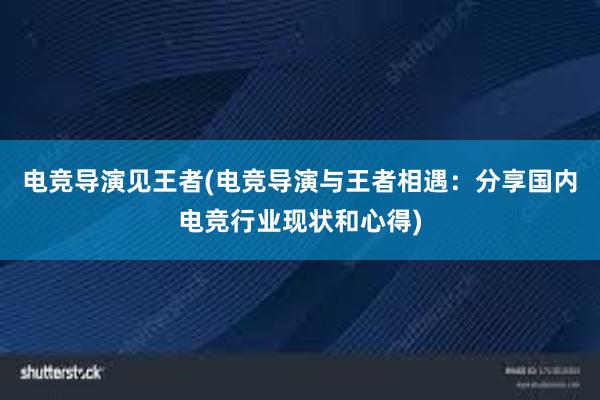 电竞导演见王者(电竞导演与王者相遇：分享国内电竞行业现状和心得)