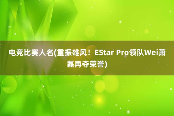 电竞比赛人名(重振雄风！EStar Pro领队Wei萧磊再夺荣誉)