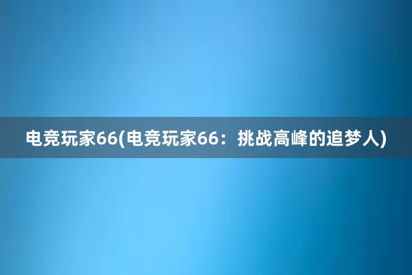 电竞玩家66(电竞玩家66：挑战高峰的追梦人)