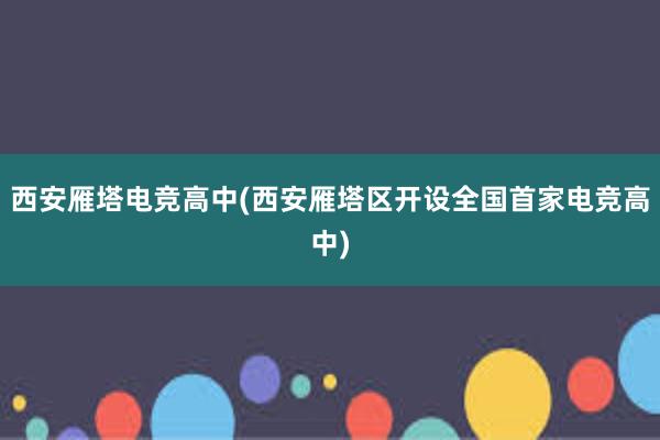 西安雁塔电竞高中(西安雁塔区开设全国首家电竞高中)