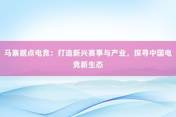 马寨据点电竞：打造新兴赛事与产业，探寻中国电竞新生态