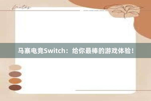 马寨电竞Switch：给你最棒的游戏体验！